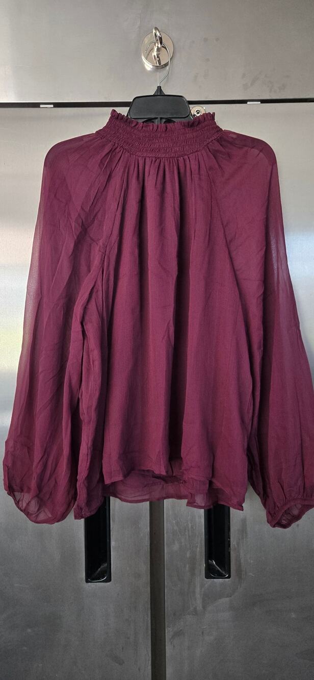 Joie Women's Deep Wine Sheer Smocked Blouse Size L NWT